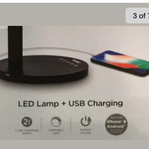 iHome Large LED Desk Lamp with 2-USB Charging Dim - Picture 3 of 8